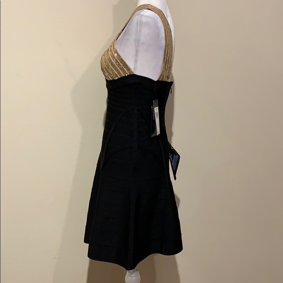 NWT Herve Leger “Amalli” Gold Black Bandage Dress - Picture 4 of 8